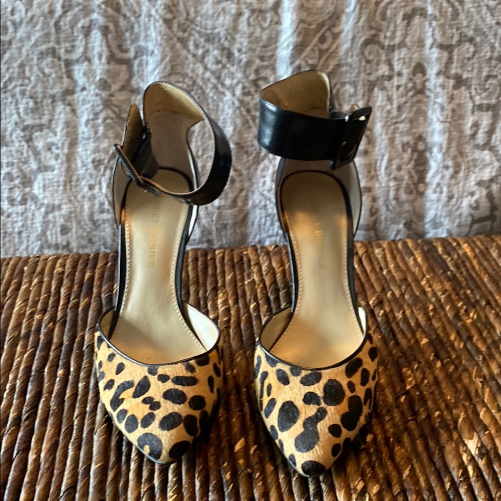 Audrey Brooke Black and Tan Leopard Heels